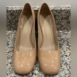 Stuart Weitzman Curveblock 85 Pumps – Nude Patent, Size 9.5